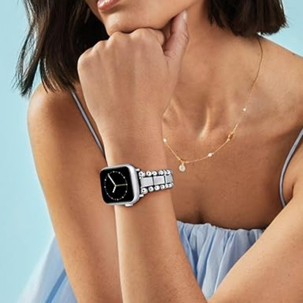 Luxury Style Silver Beaded Fashion Apple Compatible Replacement Band - New - Picture 2 of 4